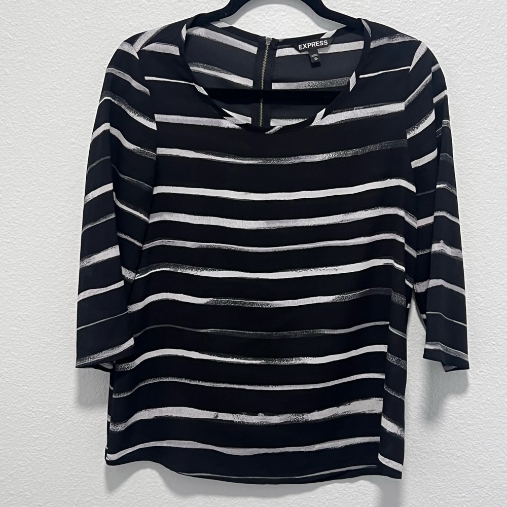 Express Black and White Striped Long Sleeve Blouse Size X Small